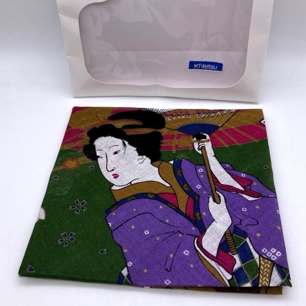 Vintage Kintetsu Japan Cotton Furoshiki Hanky Scarf Utamaro Ukiyo-e Geisha NWT